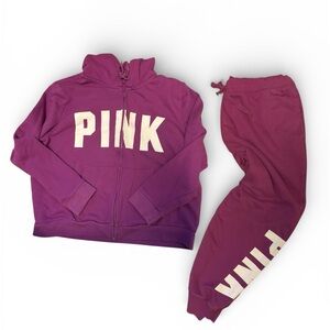 Victoria Secret Pink Zip Up Sweatshirt and Sweatpant Set Size XXL